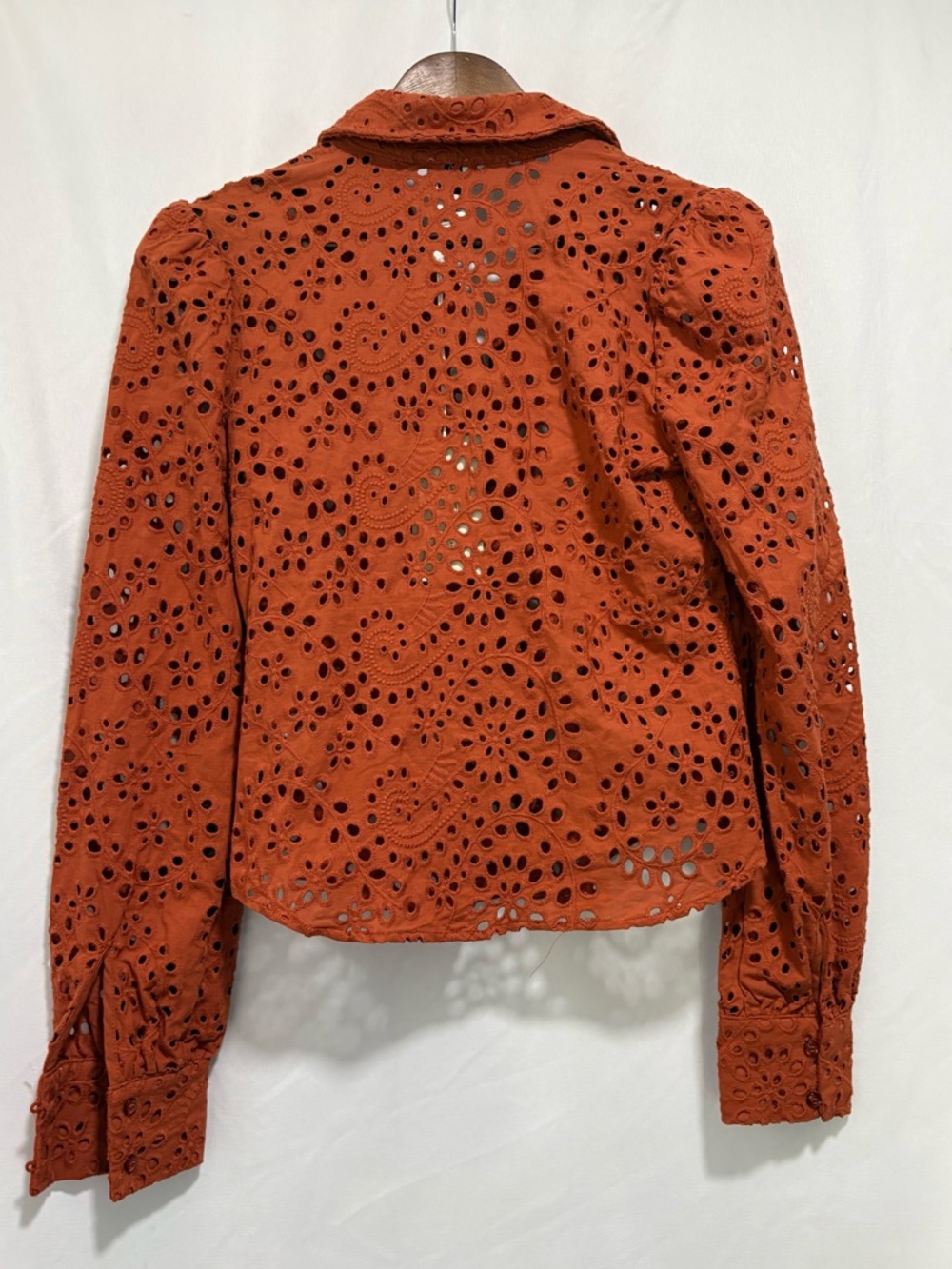 Joie Eyelet Lace Button Front Blouse Rust Orange Cotton Boho XS NWT - Picture 3 of 7